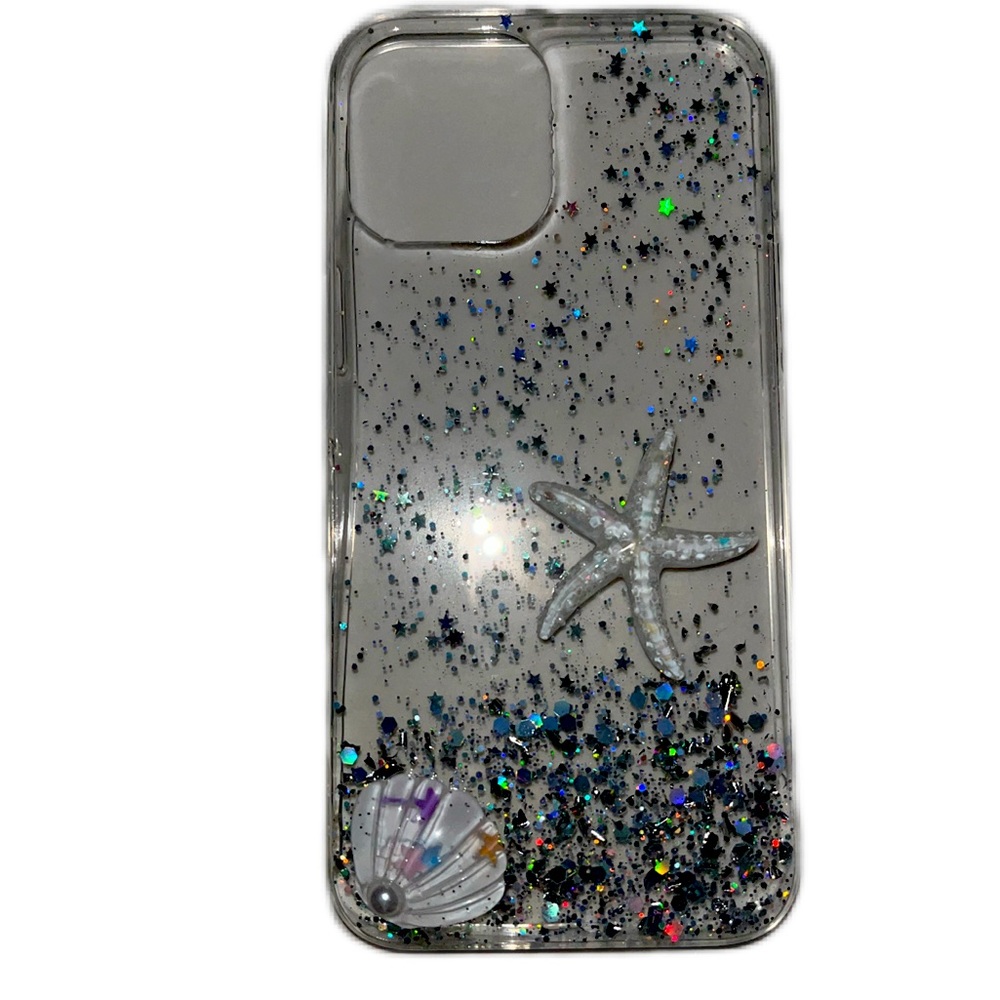 iPhone 12 ProMax Clear Glittery Seashell Charm Soft Phone Case